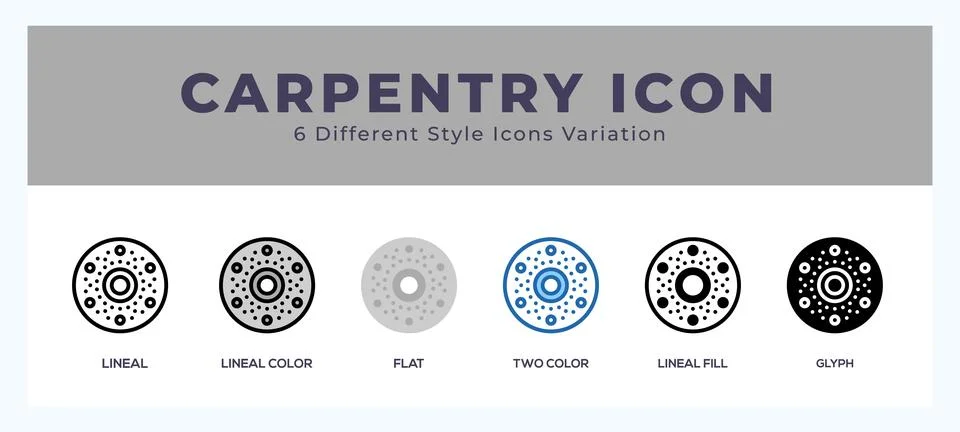 Carpentry icon set with different styles. Design elements for logo. Vector .. Stock Illustration