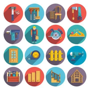 Carpentry icons flat Stock Illustration