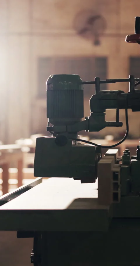 Carpentry, industrial and machine in workshop for woodworking, precision cutting Stock Footage 340758300