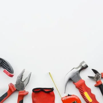 Carpentry instruments white background. High quality beautiful photo concept Stock Photos
