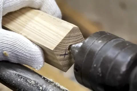 Carpentry machine for processing block of wood. Stock Photos