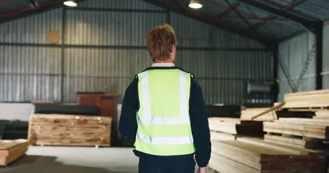 Carpentry, man and walk with inspection in warehouse for production oversight, Stock Footage 341402507