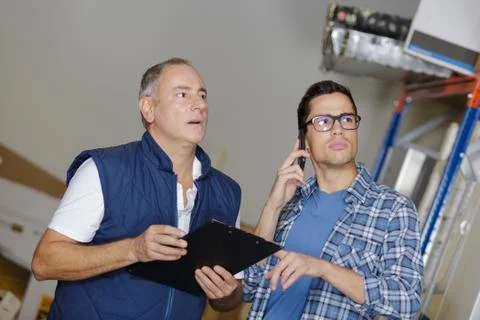 The carpentry teacher training apprentice Stock Photos