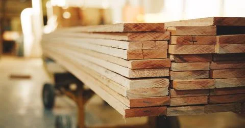 Carpentry, timber or slab in factory for woodworking, wood panel or material in Stock-Fotos