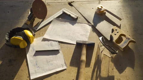 Carpentry tools and equipment on the table. Video stock 221642836