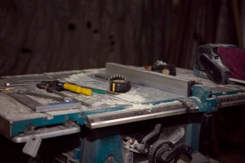 Carpentry tools are on the woodworking machine Stock Photos