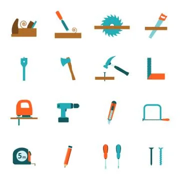 Carpentry tools flat icons set Stock Illustration