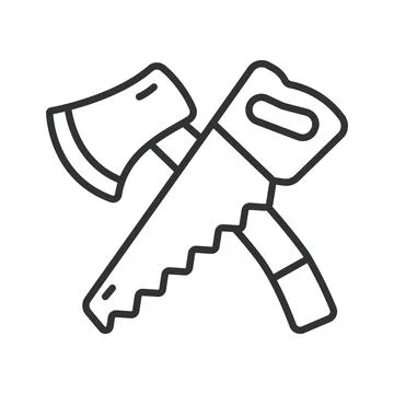 Carpentry tools icon in line design. Axe, saw, tools, carpentry, woodworking 스톡 일러스트