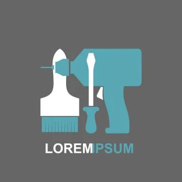 Carpentry tools logo Screwdriver, drill, brush. Vector illustration. Template Stock Illustration