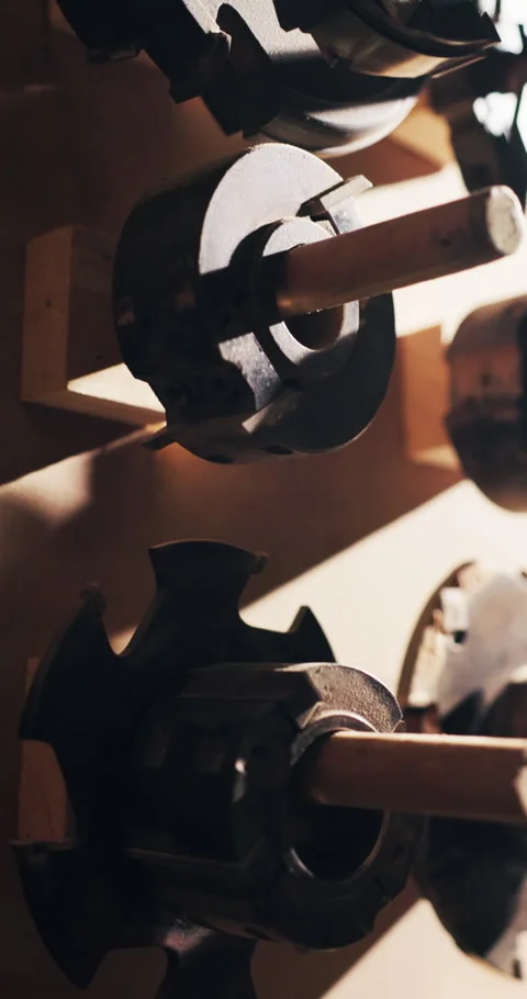 Carpentry, tools or wall in factory for manufacturing, hollow auger or drill Stock Footage 340756571