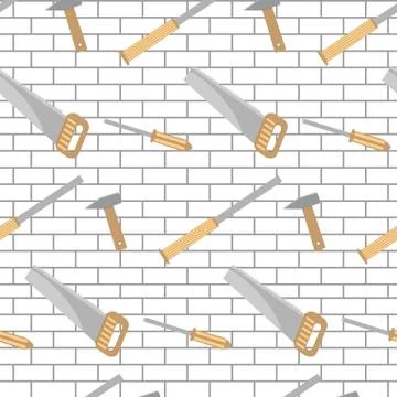 Carpentry tools pattern design brick wall 스톡 일러스트