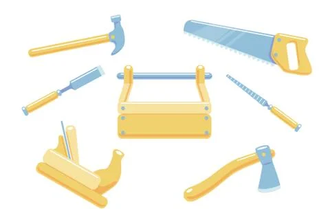 Carpentry tools Set elements isolated vector illustration. Hammer, toolbox, saw イラスト素材