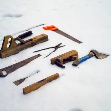 Carpentry tools on the snow 库存照片