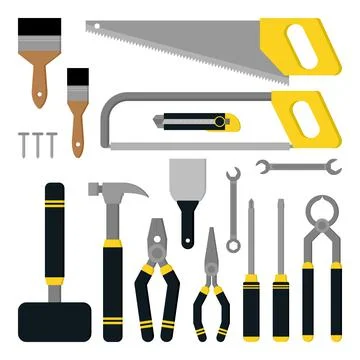 Carpentry tools vector icon illustration set Stock Illustration