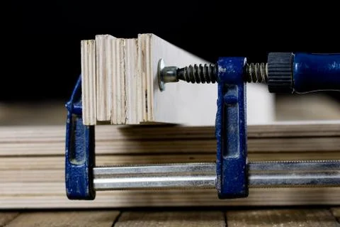 Carpentry tools on a wooden table in an old carpentry workshop. Old carpentry Stock Photos