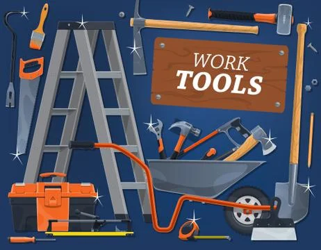 Carpentry, woodwork and construction work tools Stock Illustration
