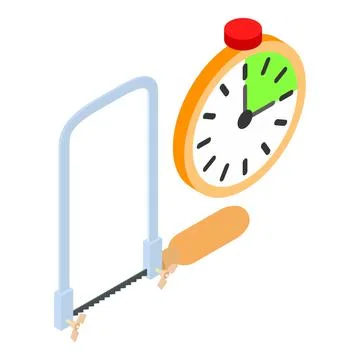 Carpentry work icon isometric vector. New coping saw and round wall clock icon Illustrazione stock