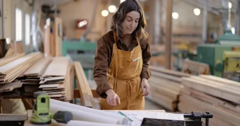 Carpentry workers designing at the joinery Stock Footage 146913064