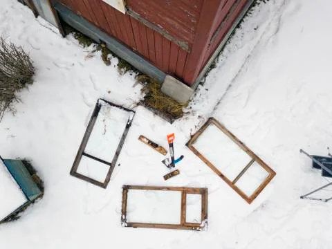 Carpentry works in winter 写真素材