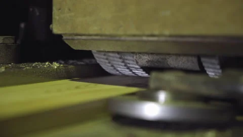 Carpentry Workshop Close Up Of Heavy Industrial Machine Processing Wood Planks Stock Footage 169580326
