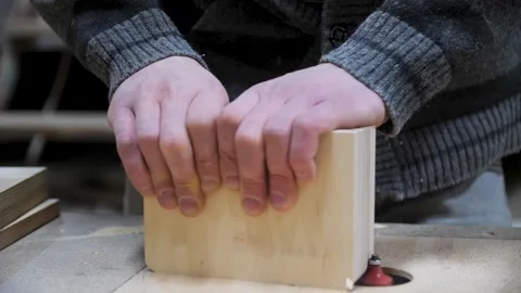 Carpentry workshop, craftsman master working. Works with woodworking milling Stock Footage 278963922