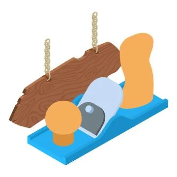 Carpentry workshop icon isometric vector. Hand plane instrument and wood plan Ilustración de archivo
