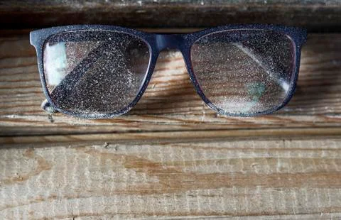 Carpentry workshop. Sawdust on eyeglasses Stock Photos