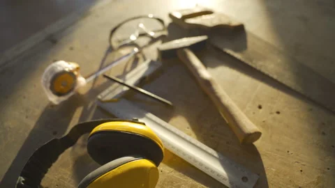 Carpentry workshop tools and supplies. Stock Footage 221642748