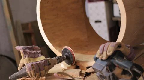 Carpentry workshop with wood processing equipment Stock Photos