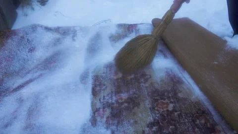Carpet cleaning with snow. Stock Footage 341682613