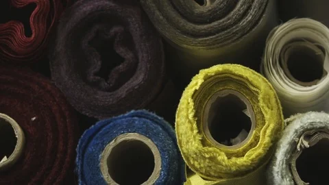 Carpet fabric rolls close up Stock Footage 92714306