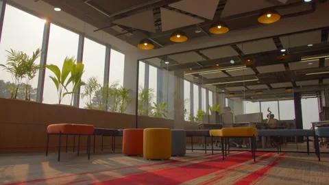 Carpet flooring and ceiling in new morden office Stock Footage 275505936