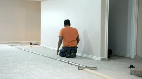 Carpet installation white room P HD 0248 Stock Footage 452348