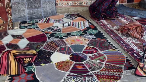 Carpets on display in market Video stock 85062597