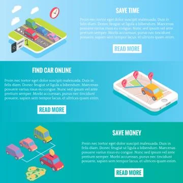 Carpool service concept banners in isometric style design. Vector flat 3d icons Illustrazione stock