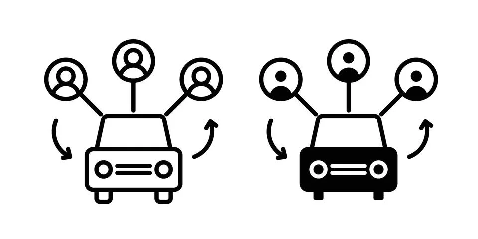 Carpool share icon. Line Drawings and Silhouettes icons Stock Illustration