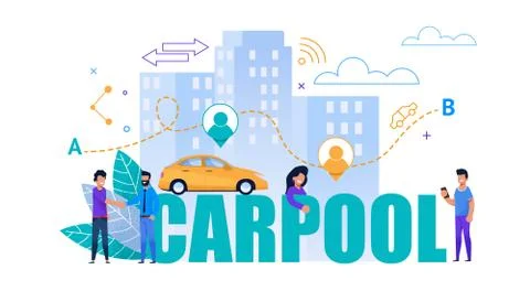 Carpool Vector Flat Banner. Transport Cooperation Stock Illustration