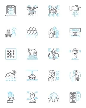 Carpooling linear icons set. Commuting, Transport, Ride sharing, Sustainability Stock Illustration