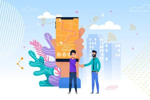 Carpooling Service Mobile App. Flat Illustration Stock Illustration