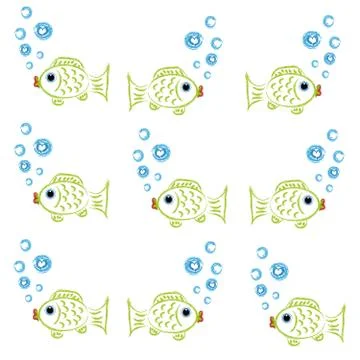 Carps with bubbles on white background Stock Illustration