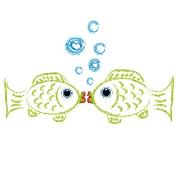 Carps on white background with bubbles Stock Illustration