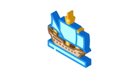 Carrack ancient ship isometric icon animation Stock Footage 327280591