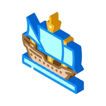 Carrack ancient ship isometric icon vector illustration Stock Illustration