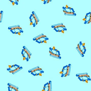 Carrack ancient ship isometric icon seamless pattern Stock Illustration