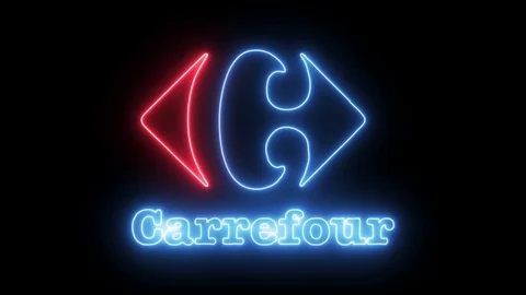 Carrefour Logo With Neon Lights Stock Footage 105064742