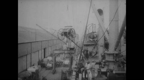Carriage being unloaded on harbour Stock Footage 43335114
