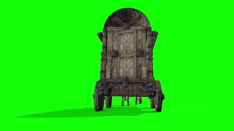Carriage Horses Run Back Green Screen 3D Rendering Animation Stock Footage 80751491