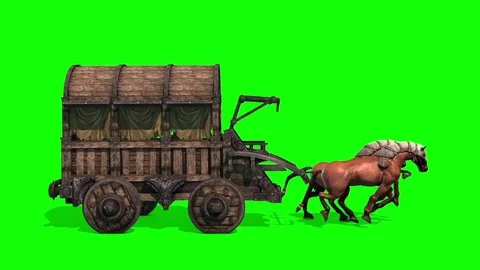 Carriage Horses Run Side Green Screen 3D... | Stock Video | Pond5
