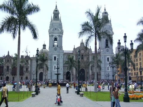 Carriage Passing in Main Square / Plaza Mayor / Plaza de Armas of Lima, Peru Stock Footage 112950552