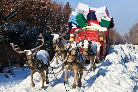 Carriage with reindeer Stock Photos